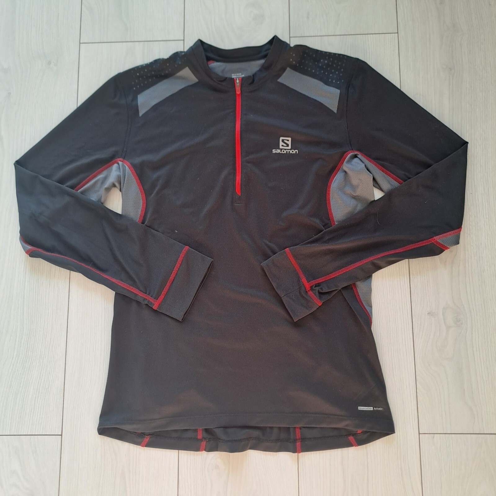 Salomon Manica Lunga 1 4 Zip Grigio Rosso Pelle Avanzata Active Dry Uomo Tg M