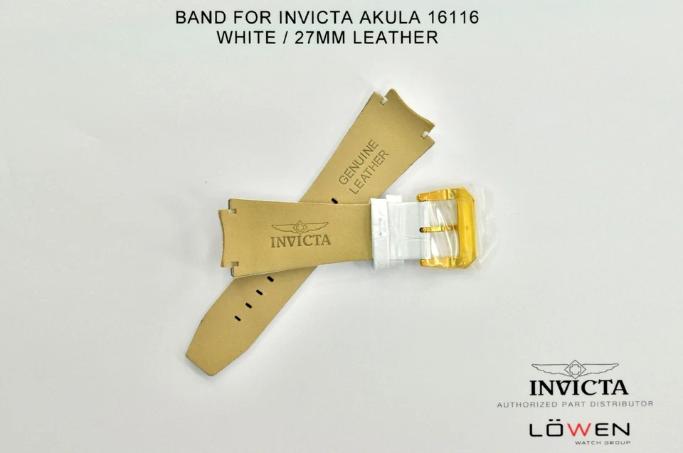 Brand New Invicta Akula 16116 27MM White Leather Watch Band Gold Buckle - Image 2 of 3