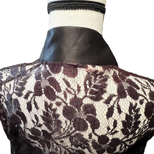 Vtg Mel Lin Lingerie Robe One Size Romantic Black Lace Floral Satin Wide Sleeve - Picture 11 of 14