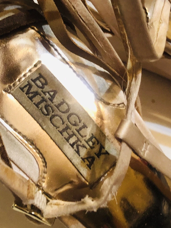 Badgley Mischka Mujer Champagne Satén Correa al Tobillo Cuñas Tacones Trenzados Talla 8 Foto 3 de 4