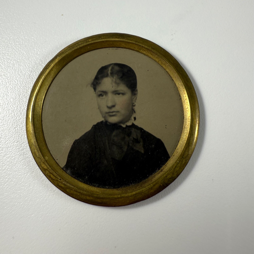 Antique Alden's Pocket Portrait 1.5" Mini Tintype Photo Female Boston, MA