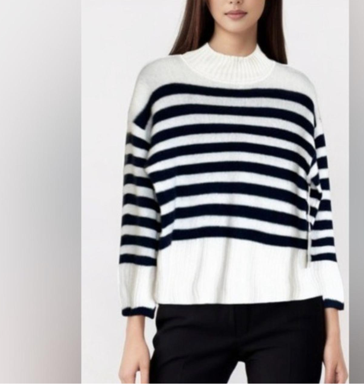 NWT JOIE 100% Cashmere Striped Mock Neck Long Sleeve Sweater Pullover Jumper L