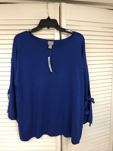 Chico's Sz 2 Large Tie Sleeve Pullover Knit Top, Bali Blue, New with Tags