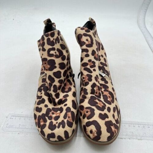 Women Closed Round Toe Chelsea Ankle Boots Block Low Heel Booties Winter Leopard