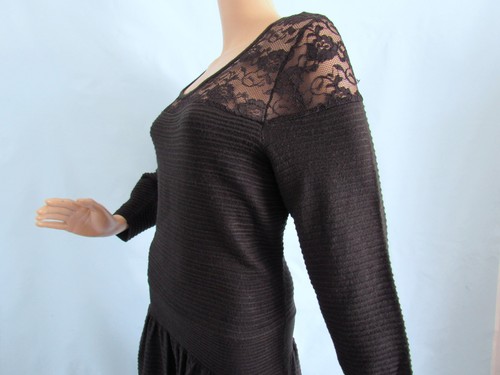 NWT JESSICA SIMPSON Size 1X Black Knit & Lace 3/4 Sleeve Midi Sweater Dress - Picture 5 of 10