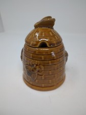 Honey Pot Ceramic Brown With Lid Glazed Vintage Design