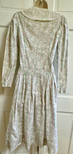 Abito Vintage Laura Ashley UK12 US10 Rosa Verde Floreale Collare Pizzo Gran Bretagna - Foto 4 di 20
