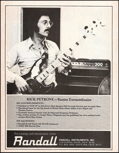 Rick Petrone (New York Mary) 1975 AIMS FJM Bass Randall R-300 Amp advertisement