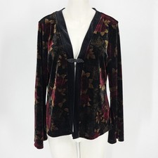 Vtg Y2K Black Red Velvet Floral Open Jacket Womens Whimsigoth Dark Fairy Goth M