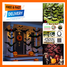 Halloween Hanging Bats Decorations Outdoor, Plastic, 16 Pack, Glowing Eyes