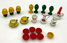 Midcentury dollhouse 20+ pc lot of smalls lamps/vases/dishes KAGE/Reutter/others