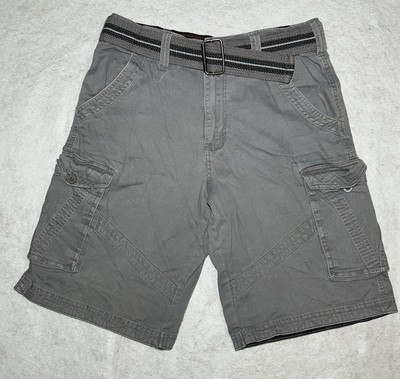 AIRWALK Cargo Shorts Men's 30 Gray Cotton Relaxed Casual Chill Woven Belt Skater