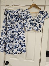 Women's Two piece set - blue white floral summer vacation print