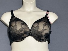 Cacique Full Coverage Bra 44C Black/Nude Lace Lightly Lined Underwired
