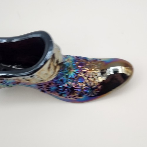 L E Smith Vintage Amethyst blau Karneval Kunst Glas Schuh Gänseblümchen & Knopf - Bild 10 von 14