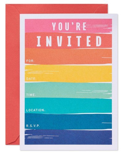 All-Occasion Party Invitations with Envelopes, Rainbow Brushstrokes (25-Count)