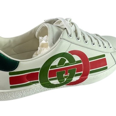 GUCCI 576136 White Leather Interlocking GG Ace Men's Sneakers