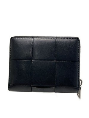BOTTEGA VENETA Folded Wallet Bi-fold Leather Black Mens Used