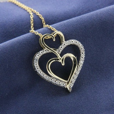 14K Yellow Gold Plated Round Cut Simulated Diamond Heart Shape Pretty Pendant