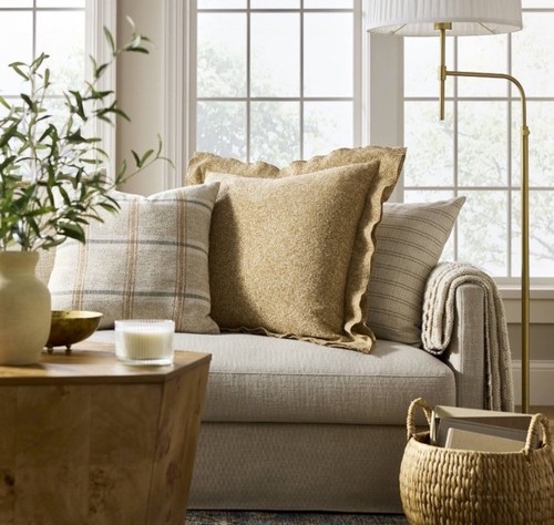 TWO (2) Threshold Studio McGee Oversized Heather Throw Pillow 24 X 24in Tan - Picture 2 of 5