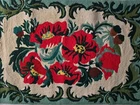 Vtg Red POPPY Flowers Hand Hooked Rug Green Vibrant 36"x23 Beauty UNUSED Floral