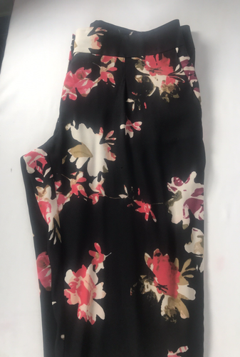 Ann Taylor Loft Pants Womens 10 Black Pink Floral Pockets Cuffed Lightweight - Picture 10 of 14
