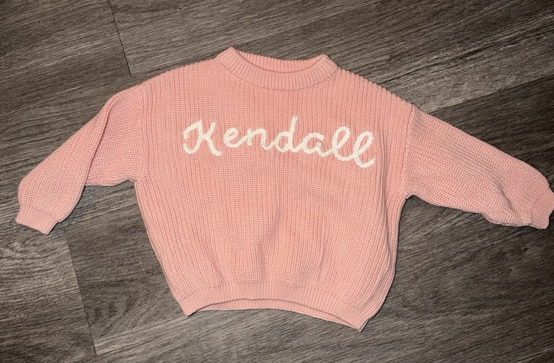 Personalized Pink 'Kendall' Knit Sweater size 12-18 months but can fit up to 2T