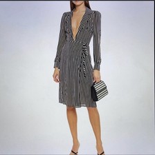 REFORMATION Salem Striped Crepe Wrap Dress In Black & White