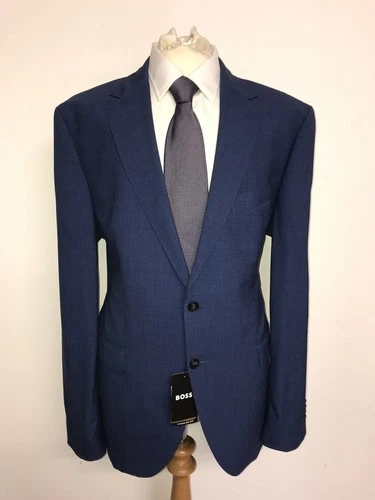 HUGO BOSS - Mens BLUE Checked Weave WOOL SUIT - 46 Reg - W40 L33 - BNWT