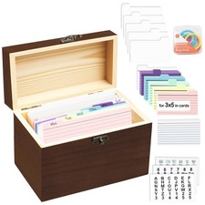 Solid Wood 4x6 Index Card Organizer 5 Dividers Recipe Box Holds 200 PCS