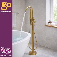 Gold Floor Standing Tap Bath Shower Mixer Includes Handheld Shower Wand Hose