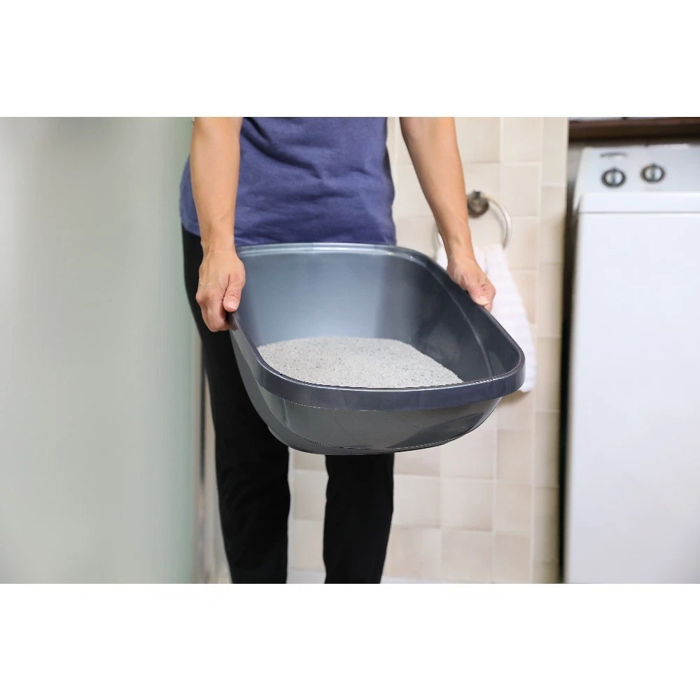Large Hooded Enclosed Cat Litter Box with Door, Blue Silver, Plastic Covered - thumbnail 2