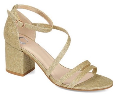 Journee Collection Women's Bella Strappy Block Heel Dress Sandals Gold 10