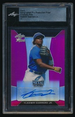 Vladimir Guerrero Jr. Leaf iCard Prismatic Proof Prismatic Pink Auto 1/1