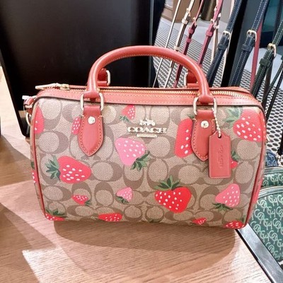 NWT Coach CH511 Rowan Satchel Bag With Wild Strawberry Print 100