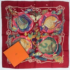 HERMES Grands Fonds Carre 90 Silk 100 Scarf Red Tag Boxed Very Good Used t56