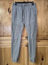 George Jogger Pants Mens Small 28-30 Grey Moto Elastic Waist Cuffed