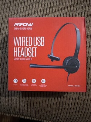 MPOW Audio Wired USB Headset Model BH323A 2.5MM Jack w/Built in Microphone