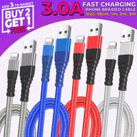 Heavy Duty Braided Long USB Fast Charger Cable For iPhone 14 Pro Max 13 12 11 XS