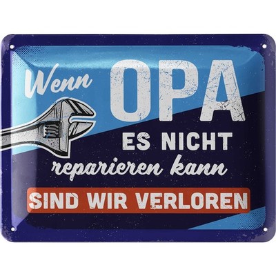 LANOLU Blechschild - Opa repariert Werkstatt Deko Geschenk Retro - 15x20cm