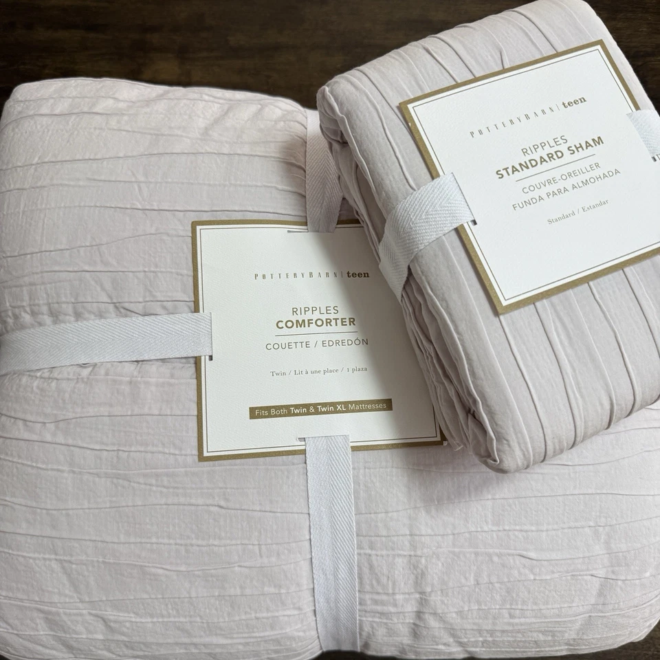 JUEGO DE EDREDÓN Y FARSA DOBLE ONDULADO ONDULADO ADOLESCENTE GRANERO DE CERÁMICA ~ GRIS LILA Foto 2 de 4