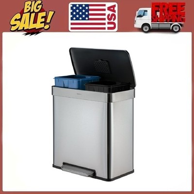 Qualiazero Kitchen Trash Can 16 Gall Dual Compartment Step On Garbage Bin
