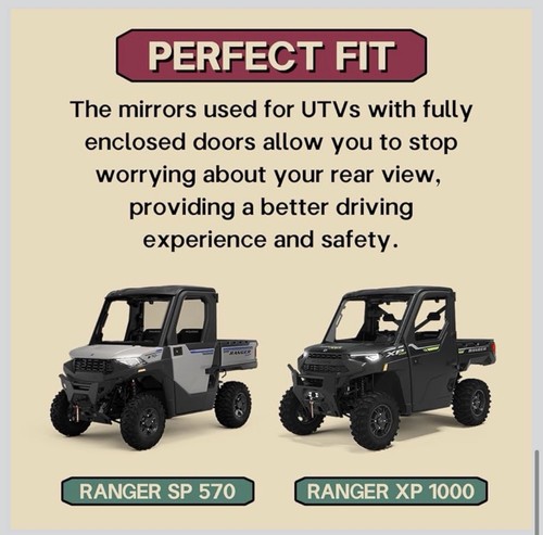 Shejisi UTV Side View Mirrors Door Mounted 2018-2023 Polaris RANGER 5701000 - Picture 3 of 11