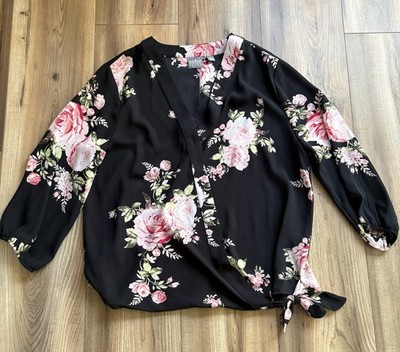 Soho Jeans Women s Sz Medium Floral Blouse Black