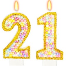 21st Birthday Candle Number 21 Cake Topper Gold Macaron Party Decoration