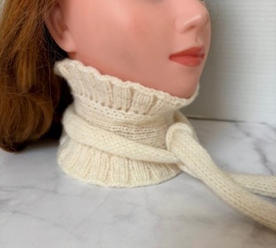 Hand knit  Little Sophie Scarf, Knitted Neck Warmer, Ivory Alpaca Cozy Scarf