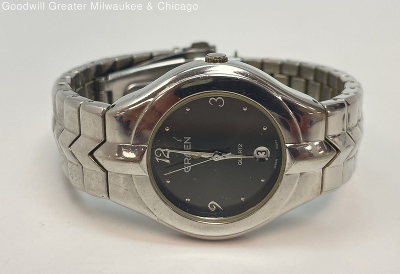 Gruen Quartz PIM103F Analog Date Grey Dial Silver Tone Men's Watch 118.1g