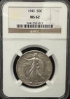 US 1945 PHILADELPHIA WALKING LIBERTY SILVER HALF DOLLAR NGC MS 62