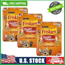 3 Pack Purina Friskies Tender Crunchy, Dry Cat Food, Chicken Beef, 16 lb Bag