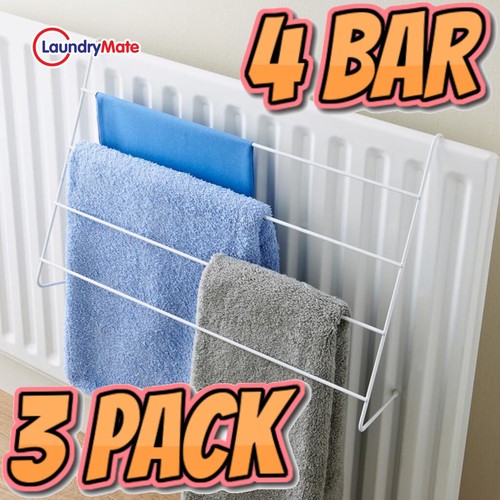 3 Pack 4 Bar Radiator Airer Dryer Clothes Drying Rack Rail Towel Holder ...